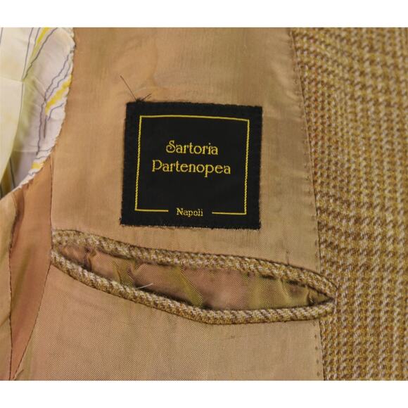 Sartoria Partenopea Brown Gold Plaid Wool Cashmere Patch Pocket Blazer 38S - Picture 9 of 10
